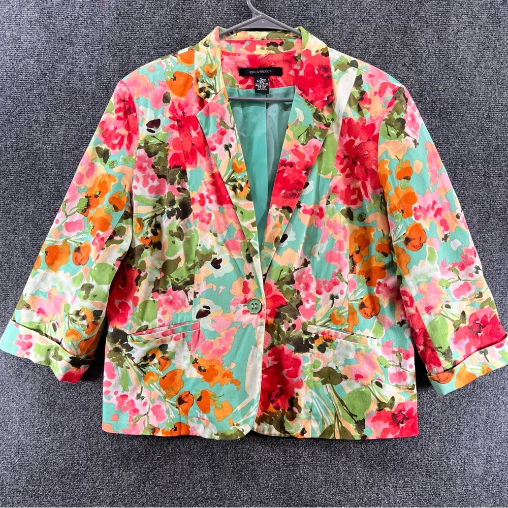 89th & Madison Blazer Jacket Womens XL Multi Floral Single Breasted Work Party